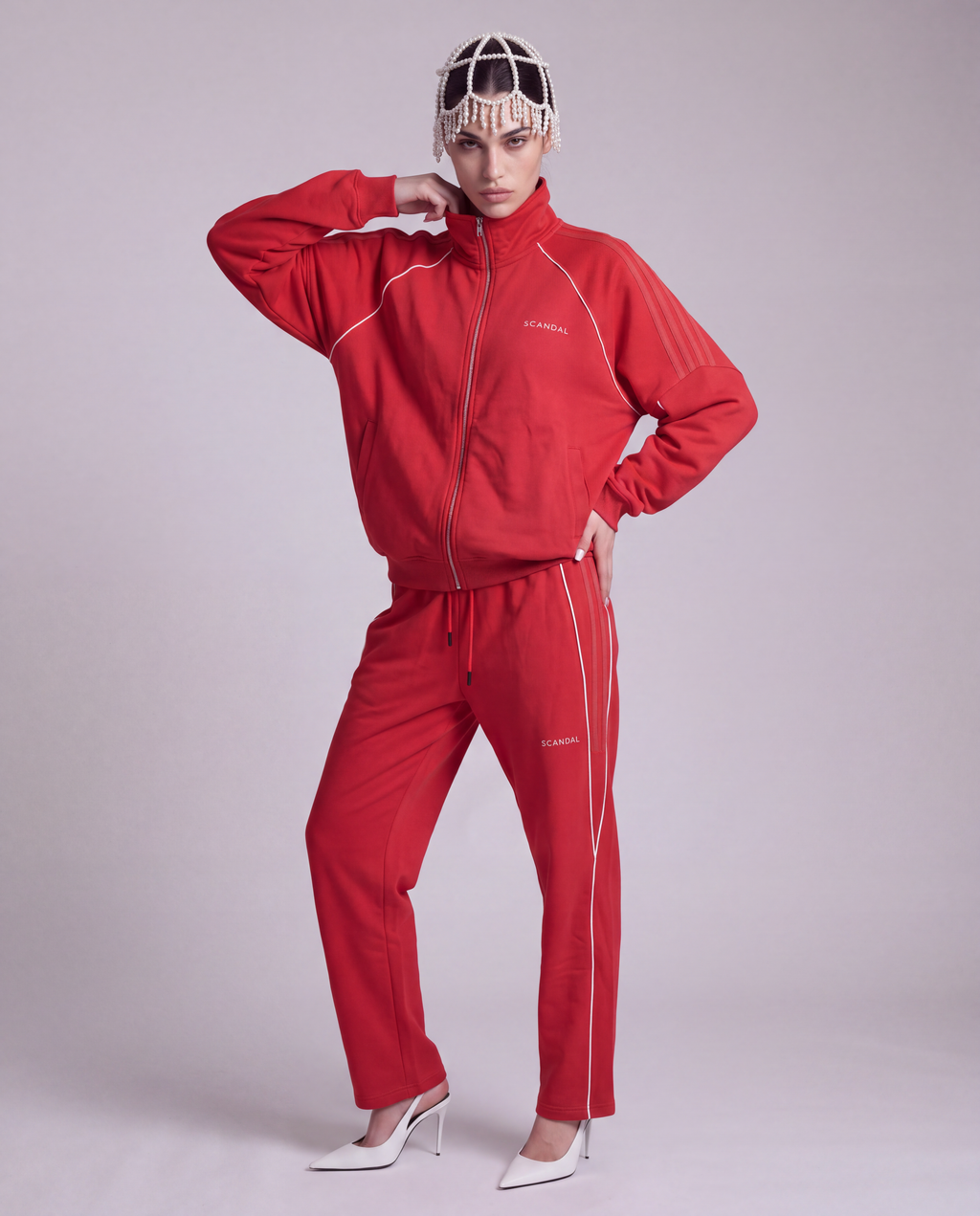 Czerwony dres damski bawełniany oversize - SCANDAL
