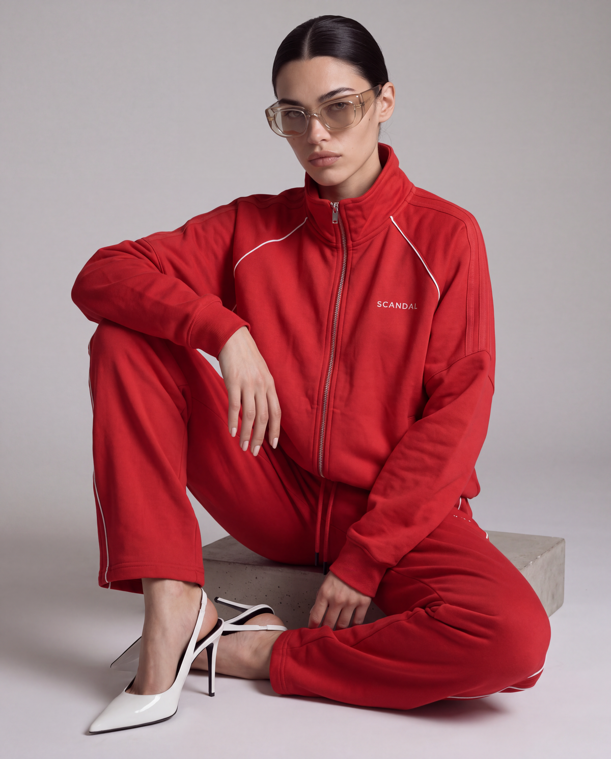 Czerwony dres damski bawełniany oversize - SCANDAL