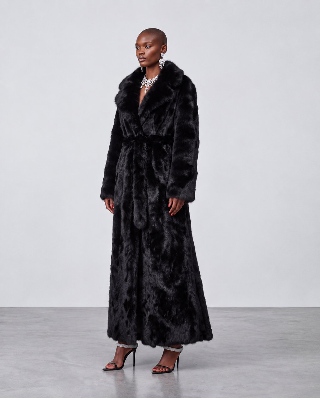 Dwustronny, damski kożuch futro maxi - Sheepskin