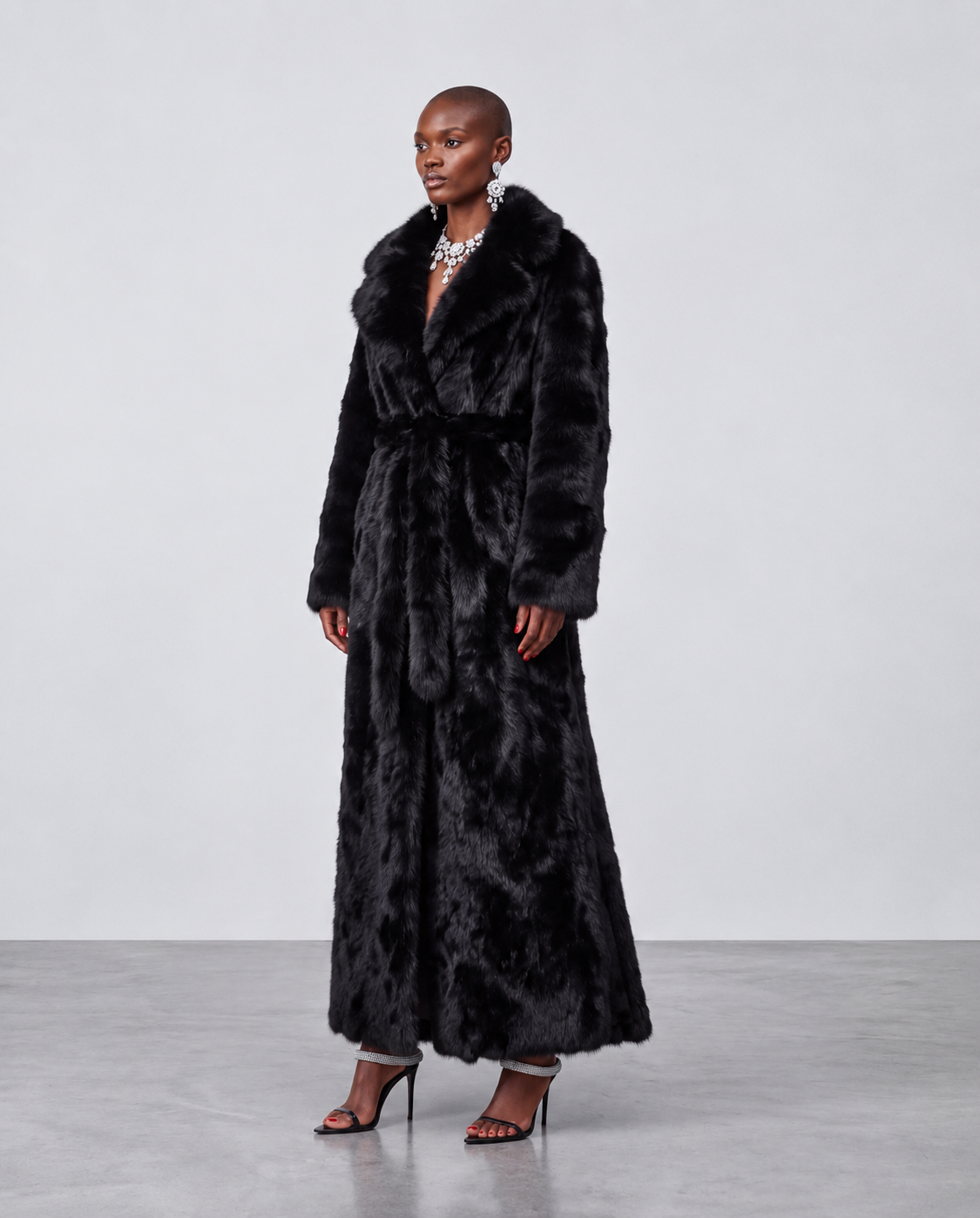 Dwustronny, damski kożuch futro maxi - Sheepskin