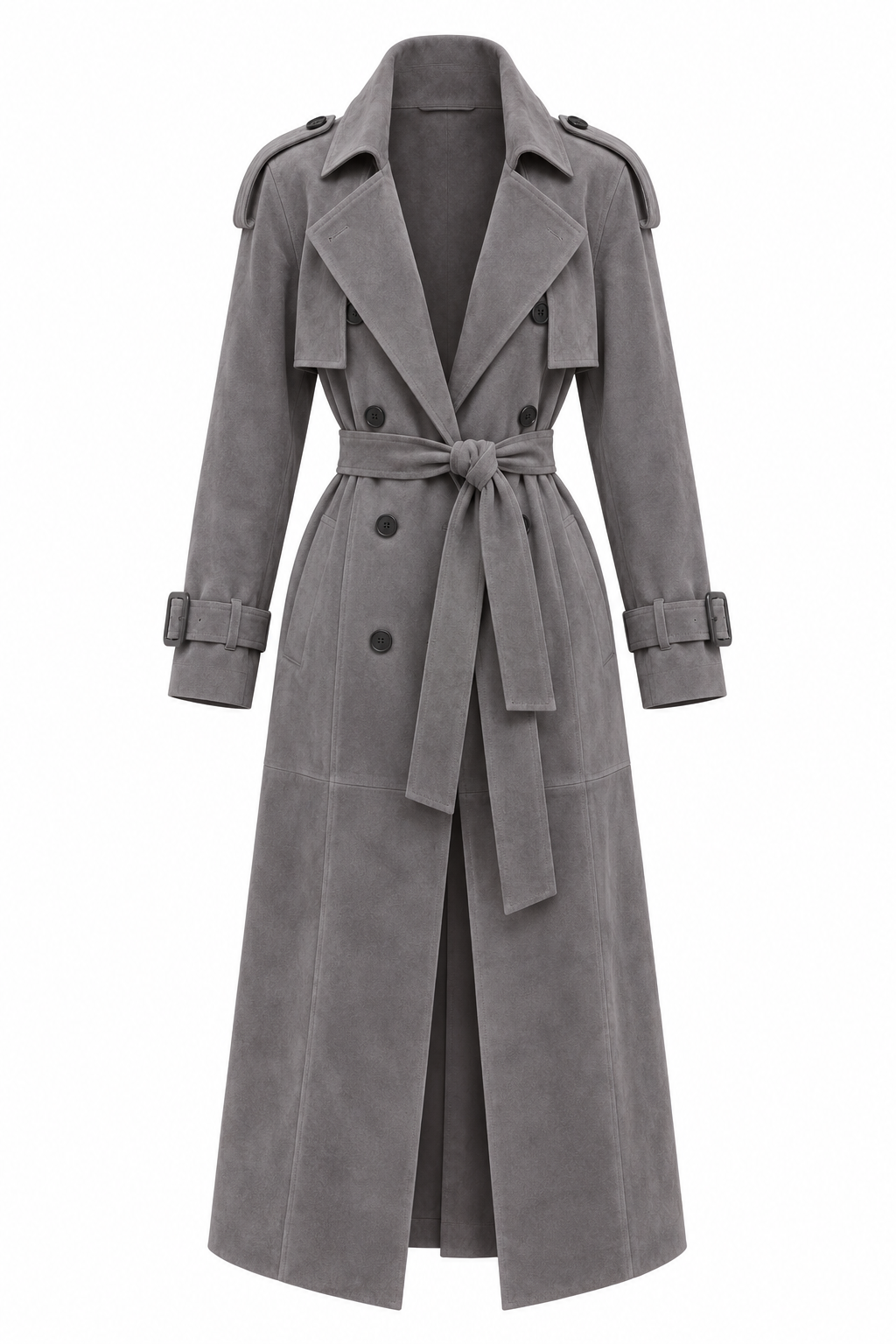 Zamszowy płaszcz damski maxi – SUEDE TRENCH