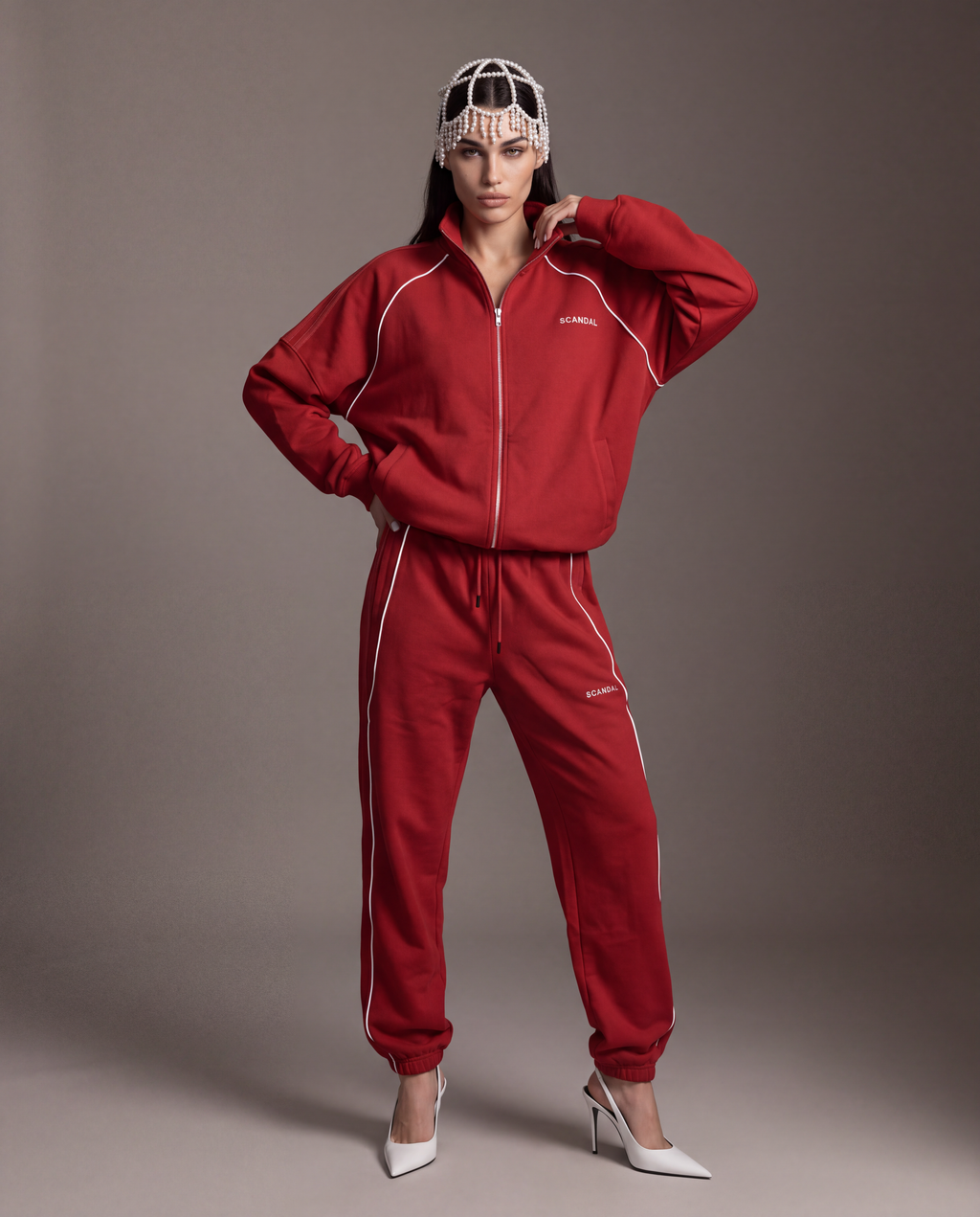 Czerwony dres damski bawełniany oversize - SCANDAL
