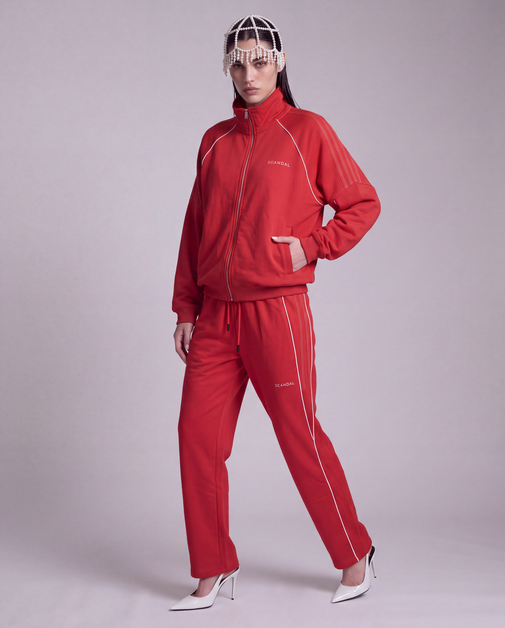 Czerwony dres damski bawełniany oversize - SCANDAL