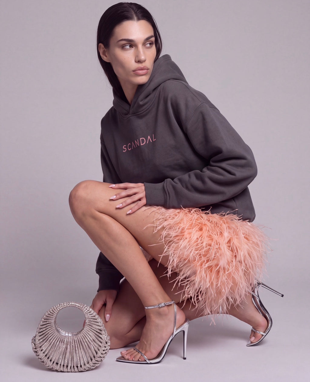 Grafitowa bluza damska oversize z kapturem – SCANDAL