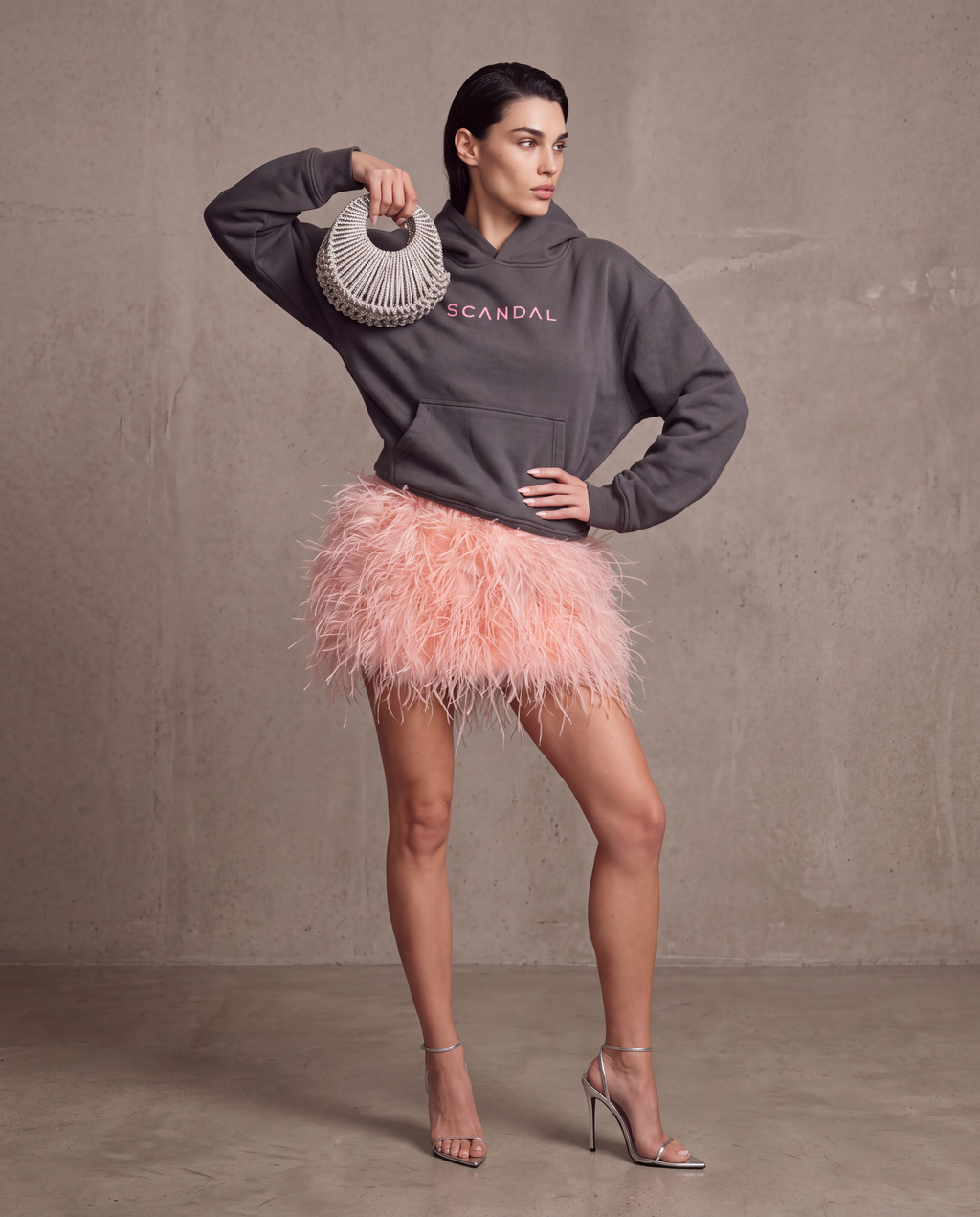 Grafitowa bluza damska oversize z kapturem – SCANDAL