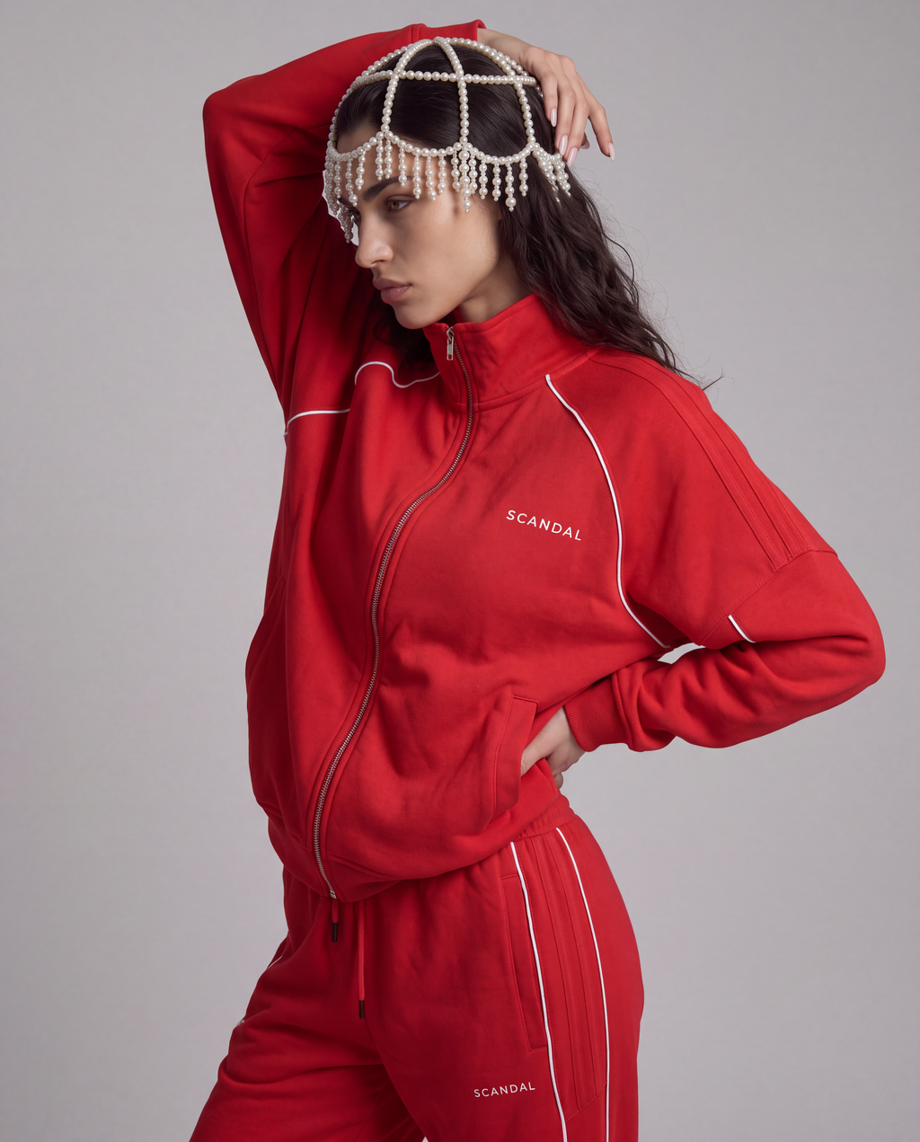 Czerwony dres damski bawełniany oversize - SCANDAL
