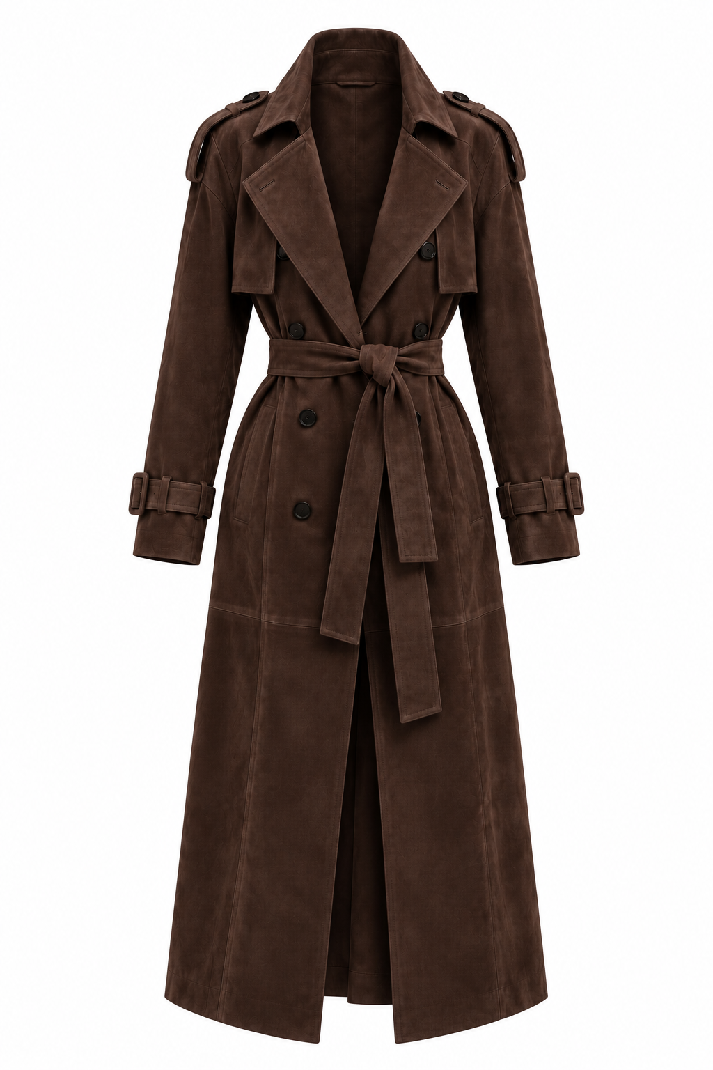 Zamszowy płaszcz damski maxi – SUEDE TRENCH