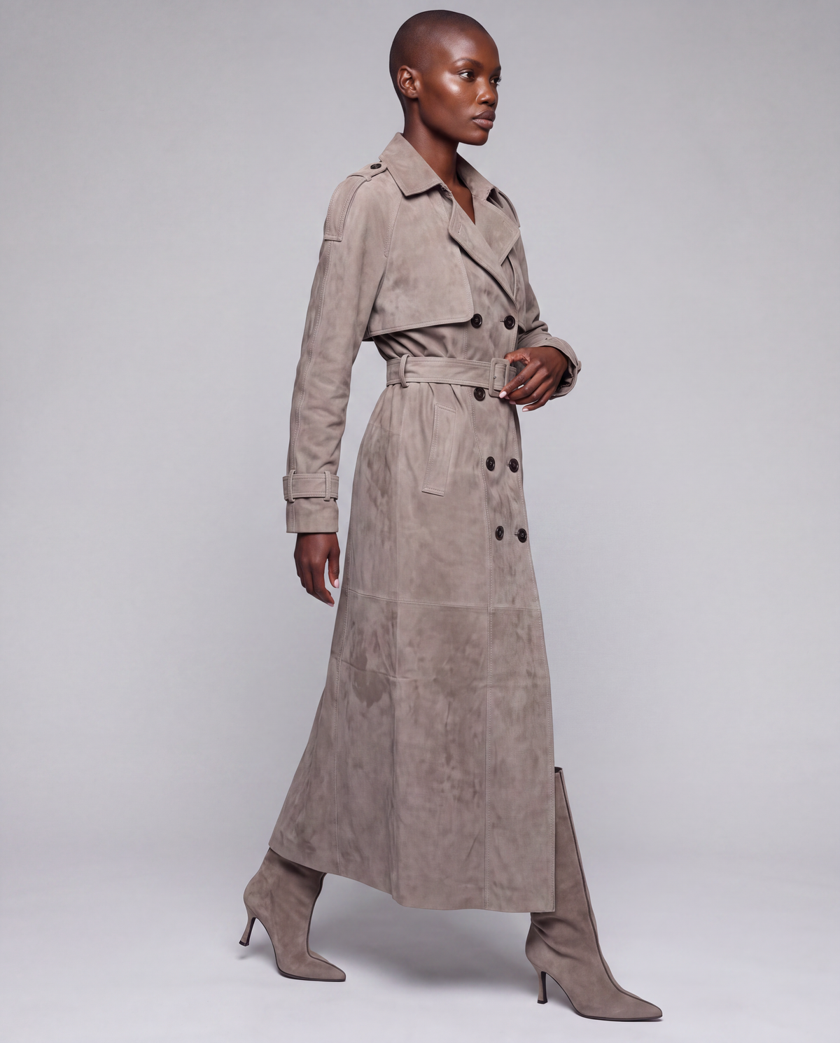 Zamszowy płaszcz damski maxi – SUEDE TRENCH