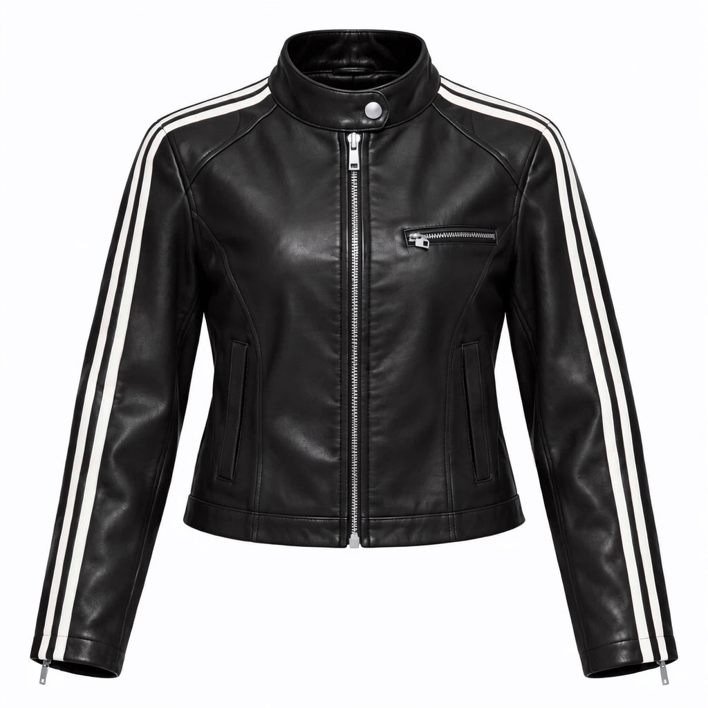 Skórzana kurtka damska z lampasami – LEATHER STRIPE