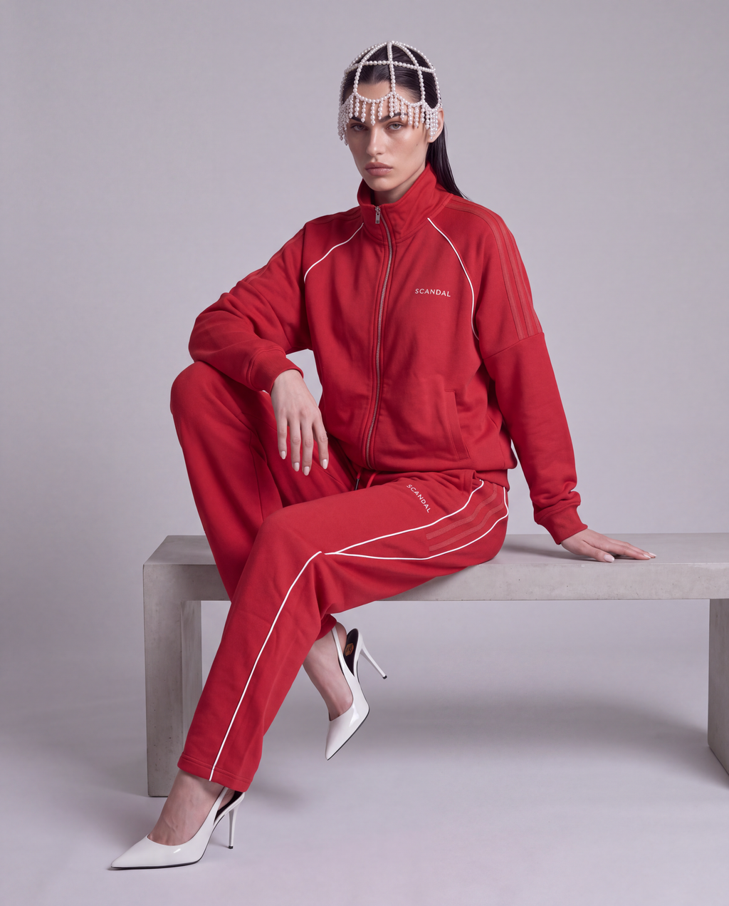 Czerwony dres damski bawełniany oversize - SCANDAL
