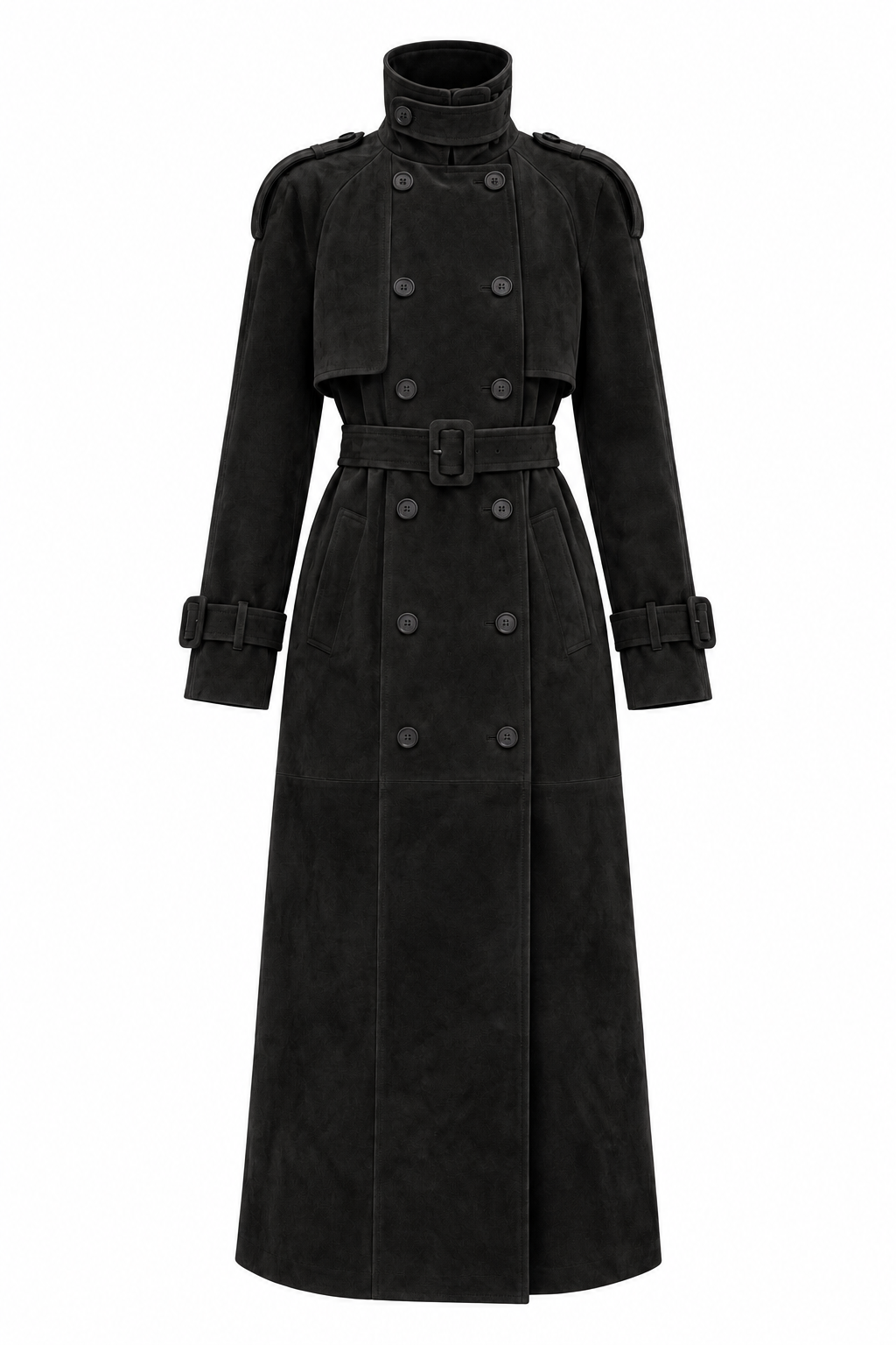 Zamszowy płaszcz damski maxi – SUEDE TRENCH
