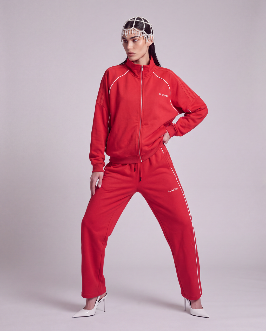 Czerwony dres damski bawełniany oversize - SCANDAL