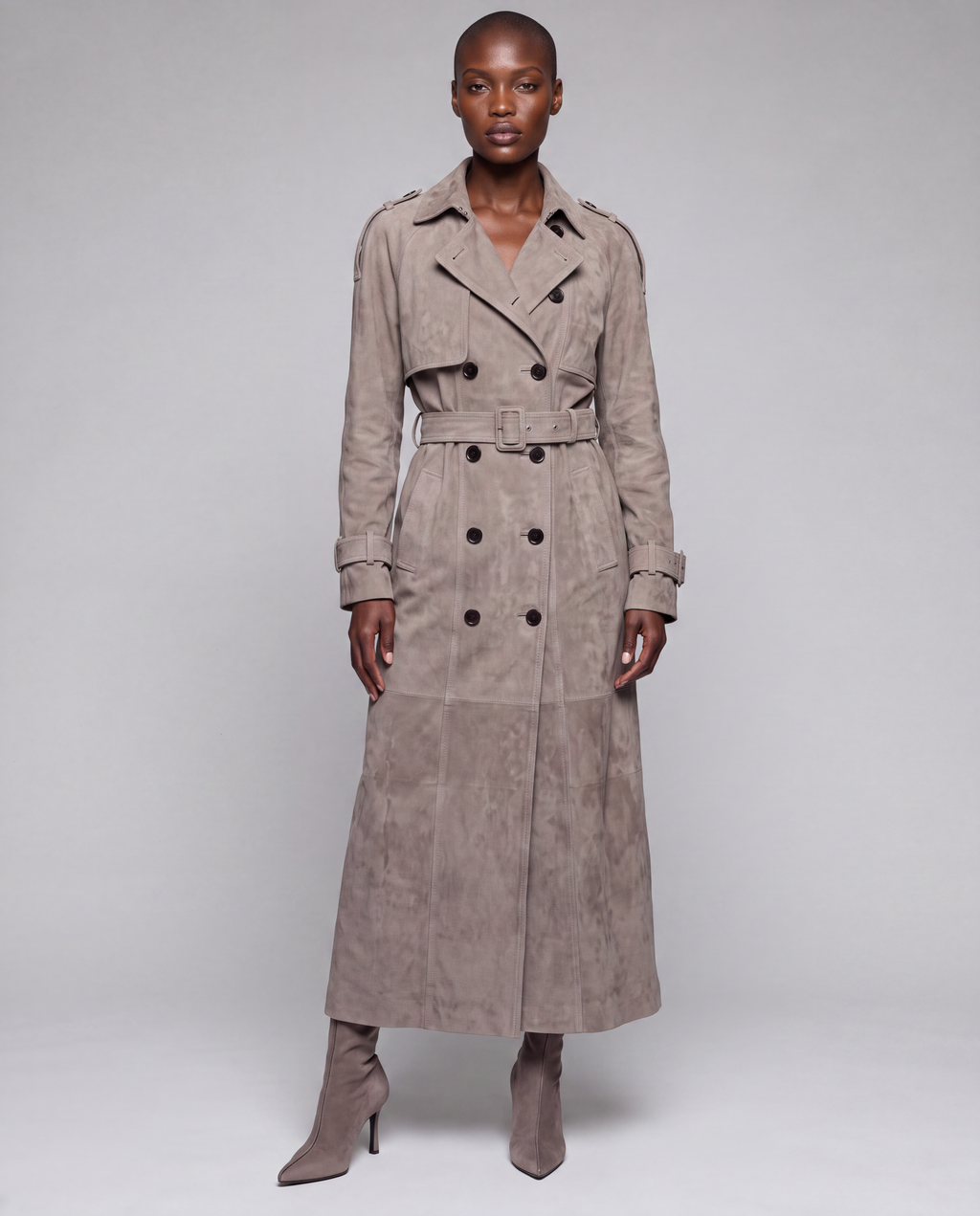 Zamszowy płaszcz damski maxi – SUEDE TRENCH