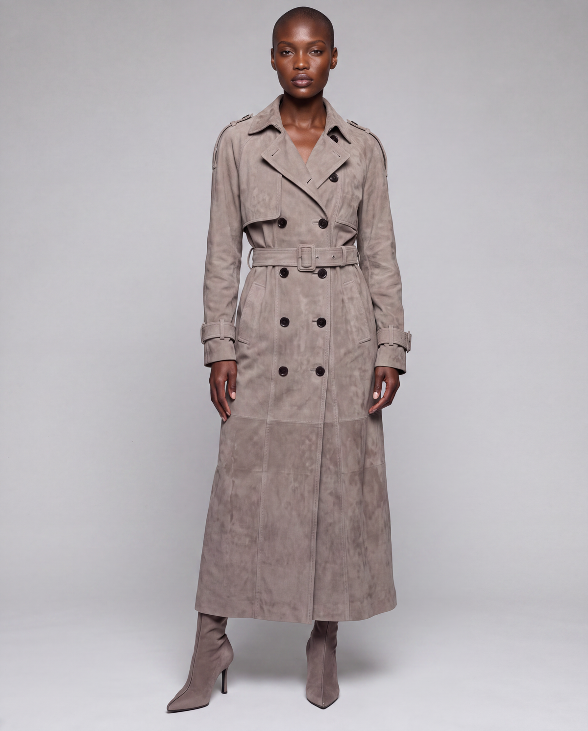 Zamszowy płaszcz damski maxi – SUEDE TRENCH