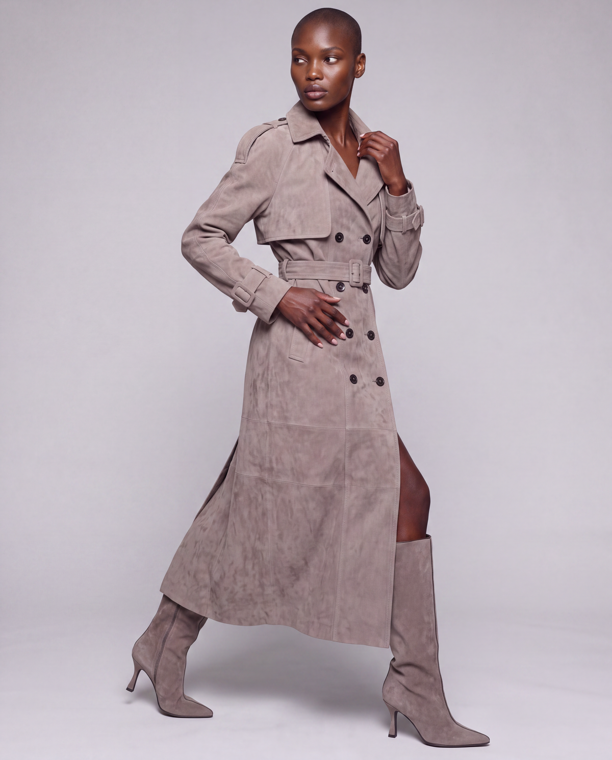 Zamszowy płaszcz damski maxi – SUEDE TRENCH