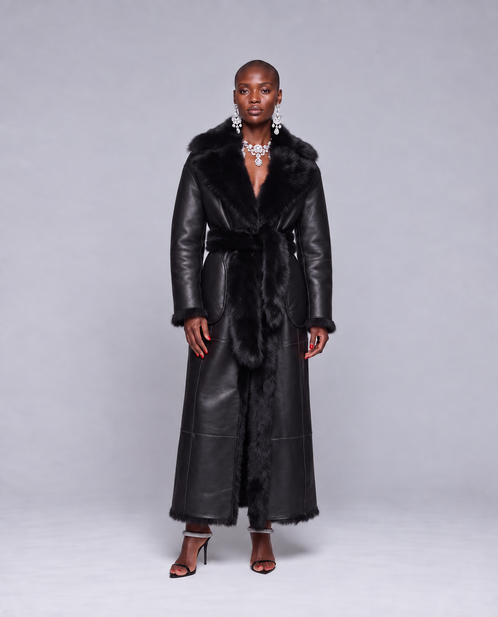 Dwustronny, damski kożuch futro maxi - Sheepskin