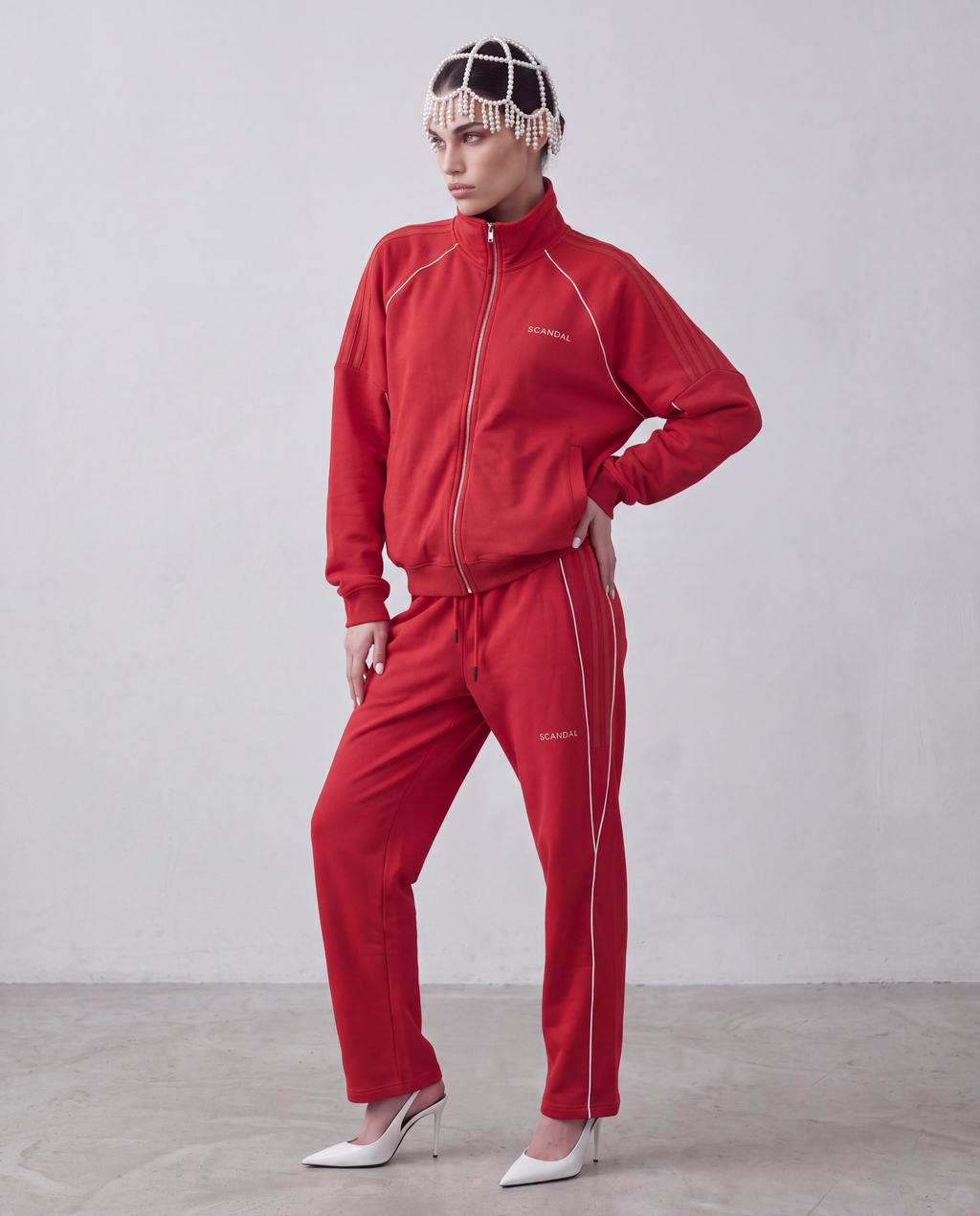Czerwony dres damski bawełniany oversize - SCANDAL