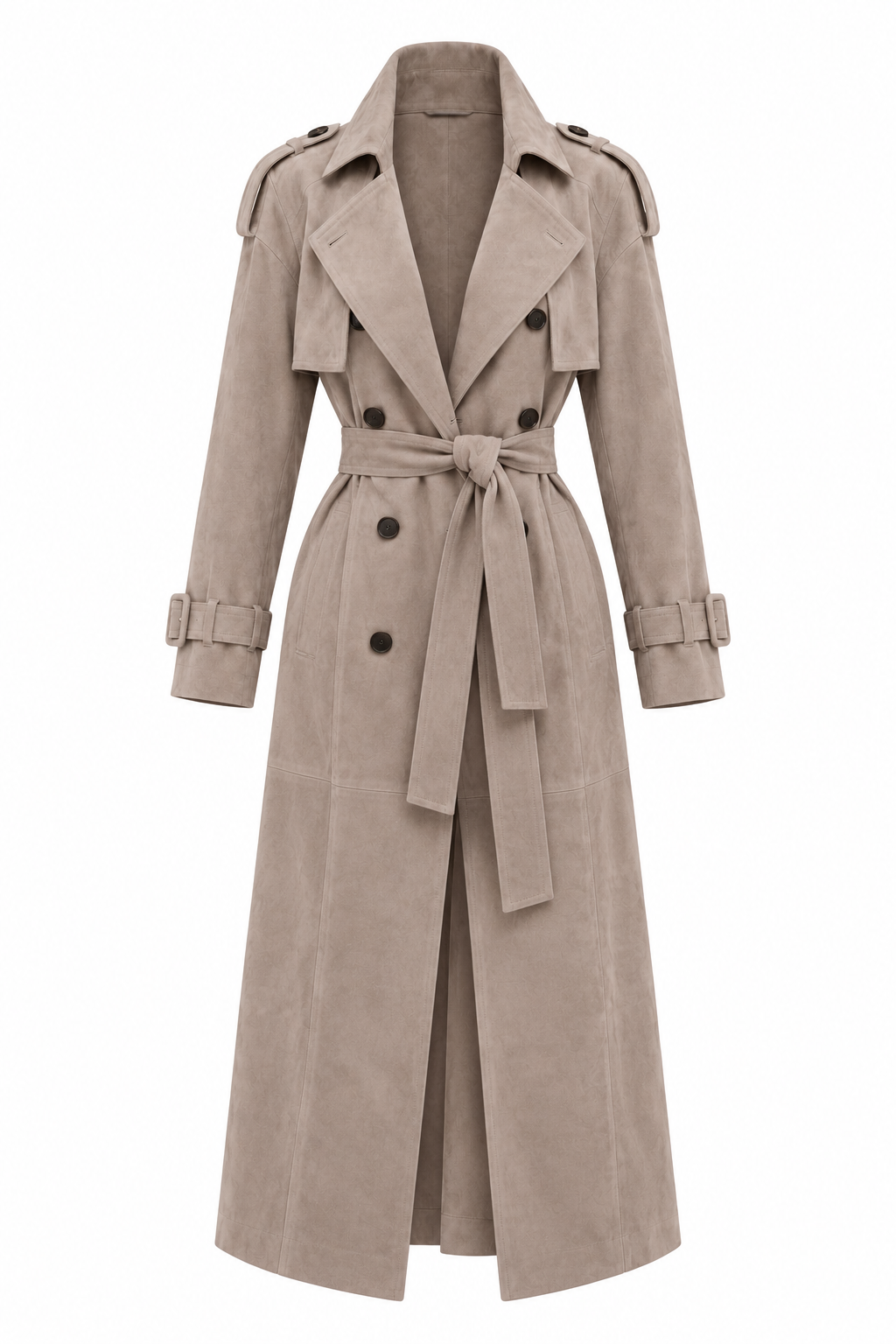 Zamszowy płaszcz damski maxi – SUEDE TRENCH