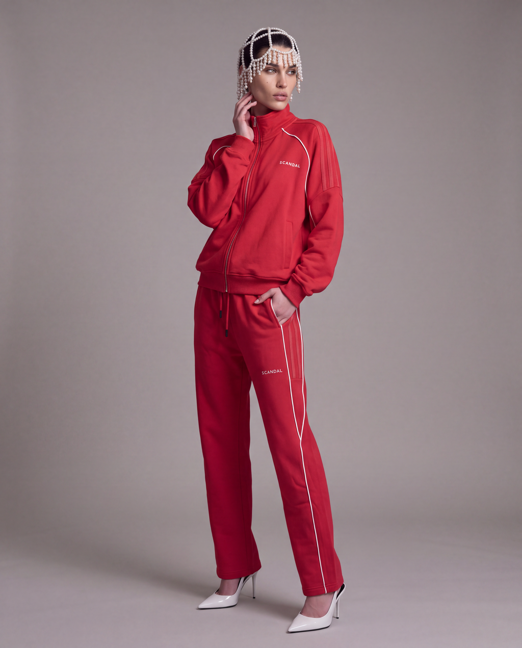 Czerwony dres damski bawełniany oversize - SCANDAL