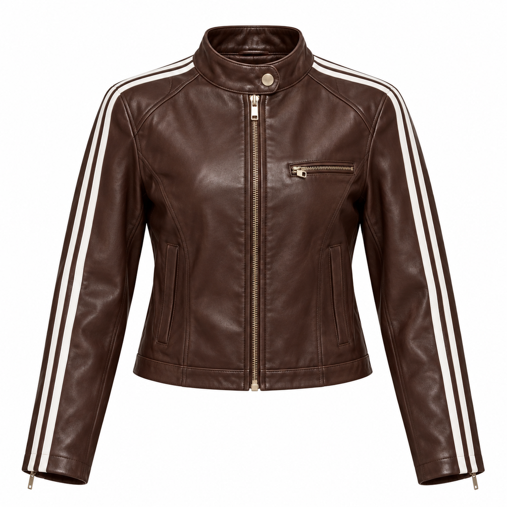 Skórzana kurtka damska z lampasami – LEATHER STRIPE