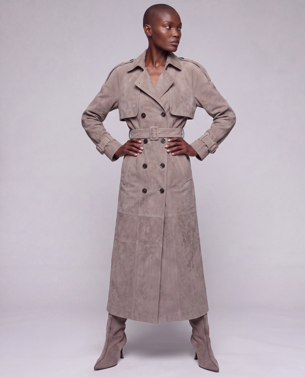 Zamszowy płaszcz damski maxi – SUEDE TRENCH