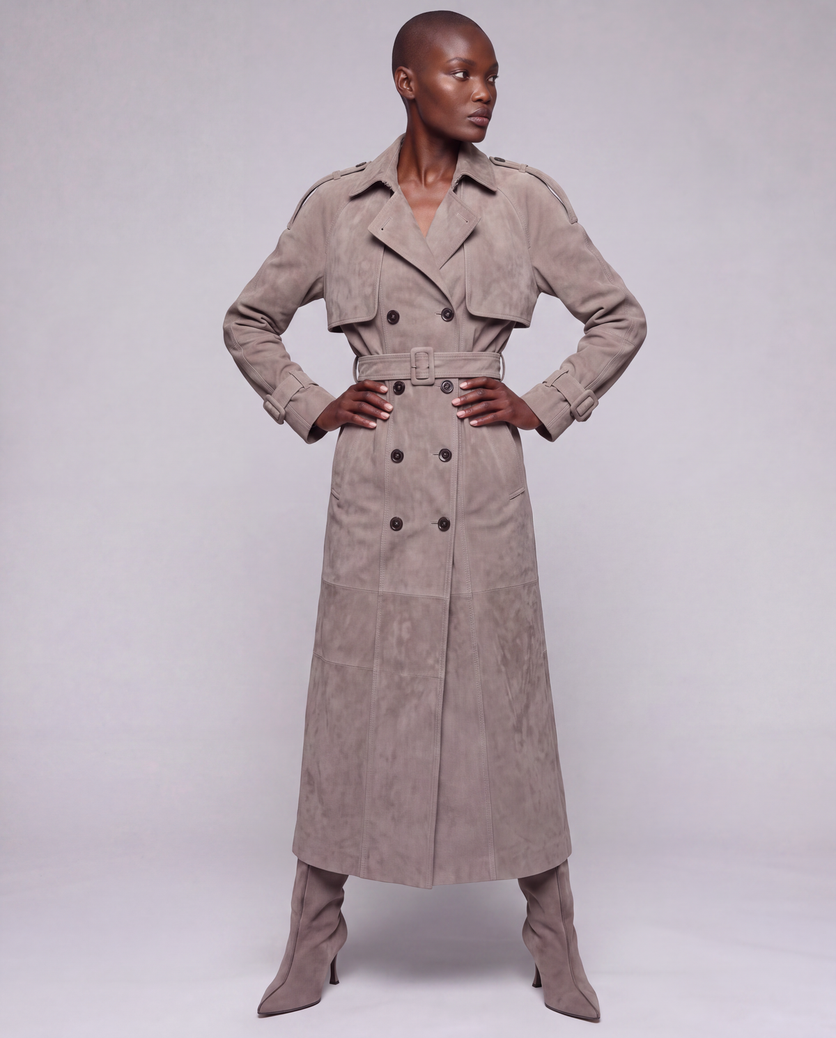 Zamszowy płaszcz damski maxi – SUEDE TRENCH