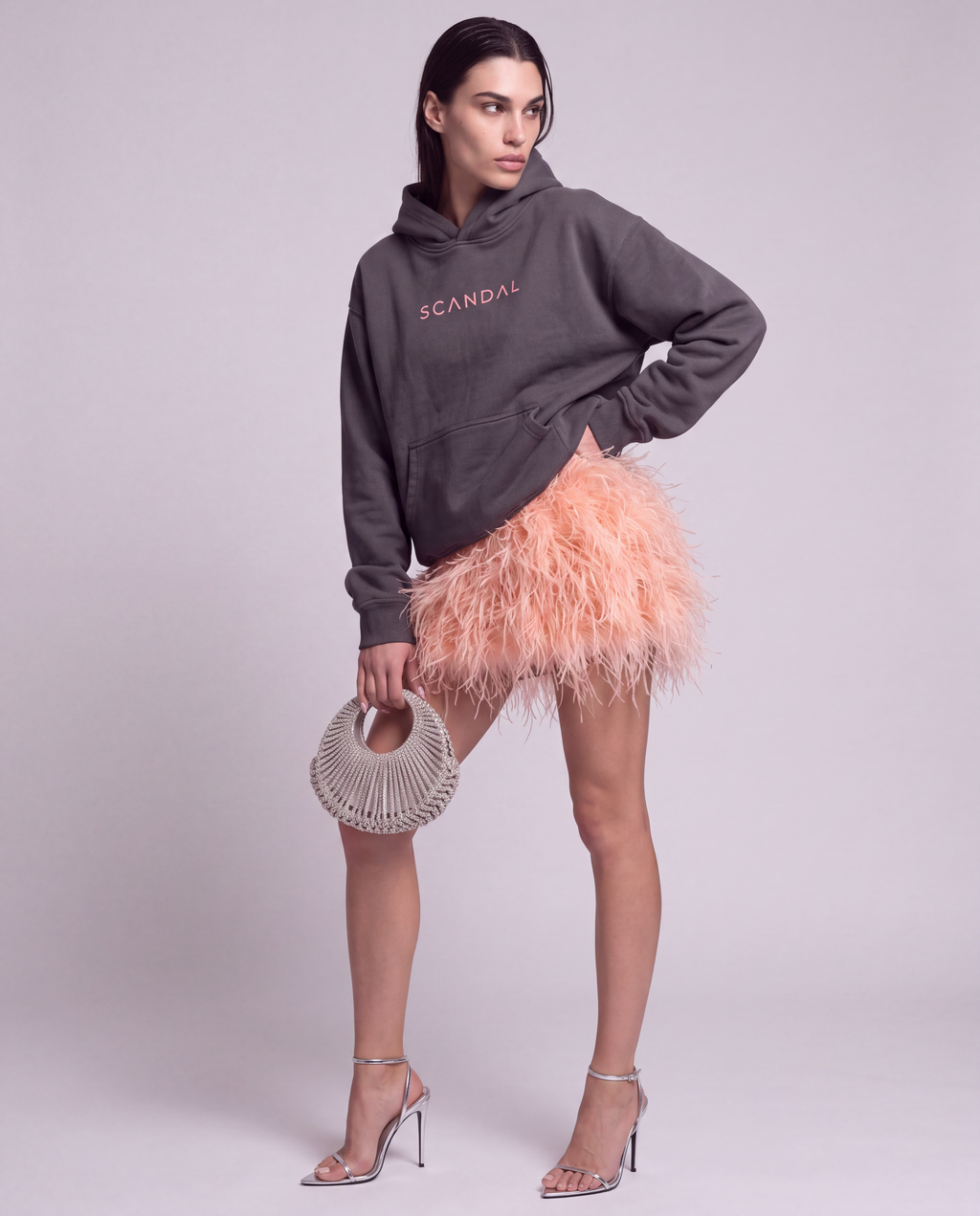 Grafitowa bluza damska oversize z kapturem – SCANDAL
