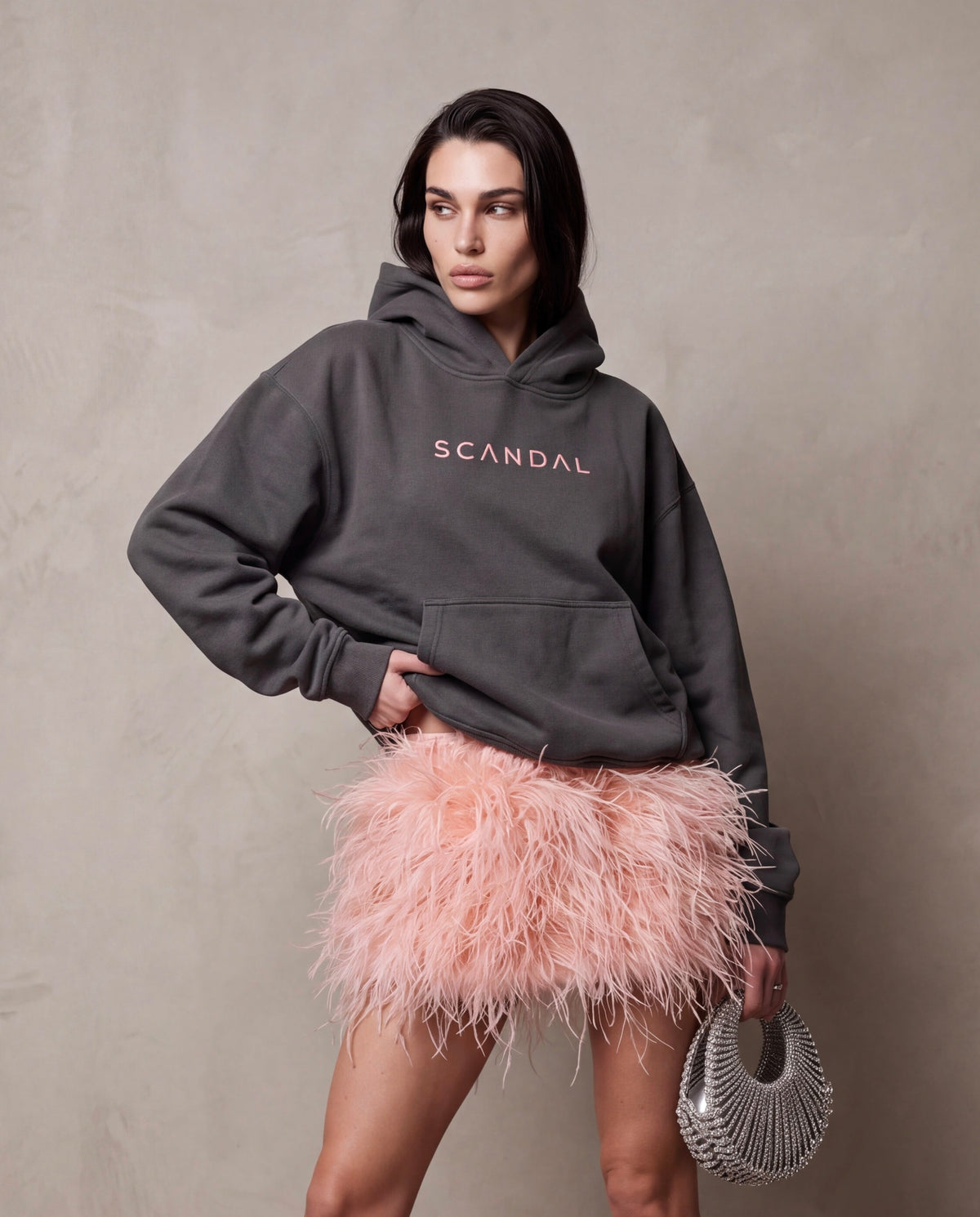 Grafitowa bluza damska oversize z kapturem – SCANDAL