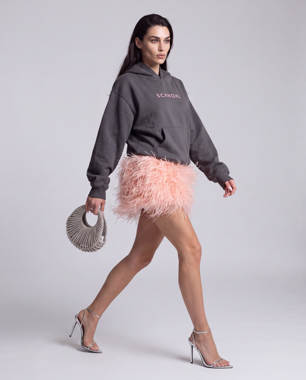 Grafitowa bluza damska oversize z kapturem – SCANDAL