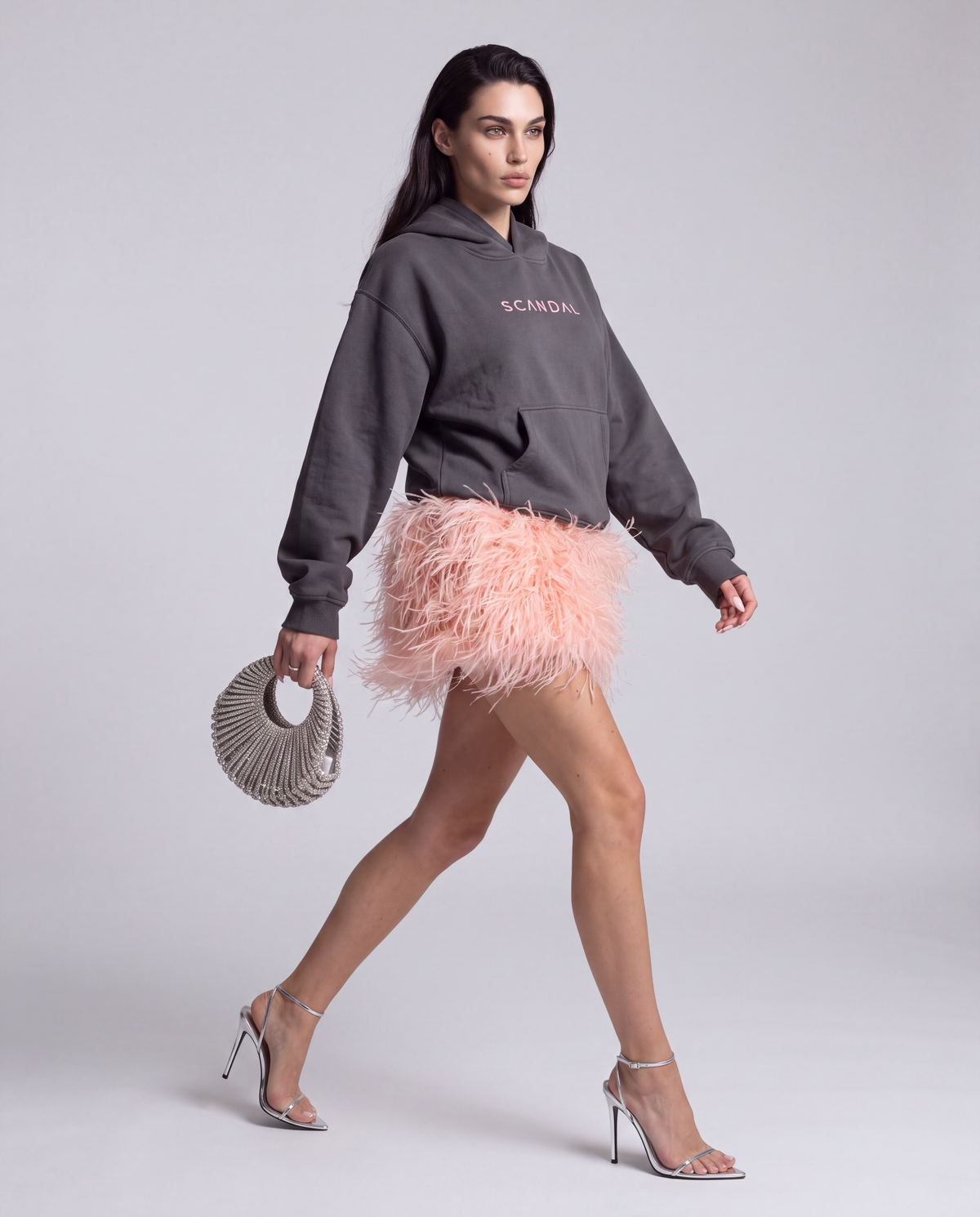 Grafitowa bluza damska oversize z kapturem – SCANDAL