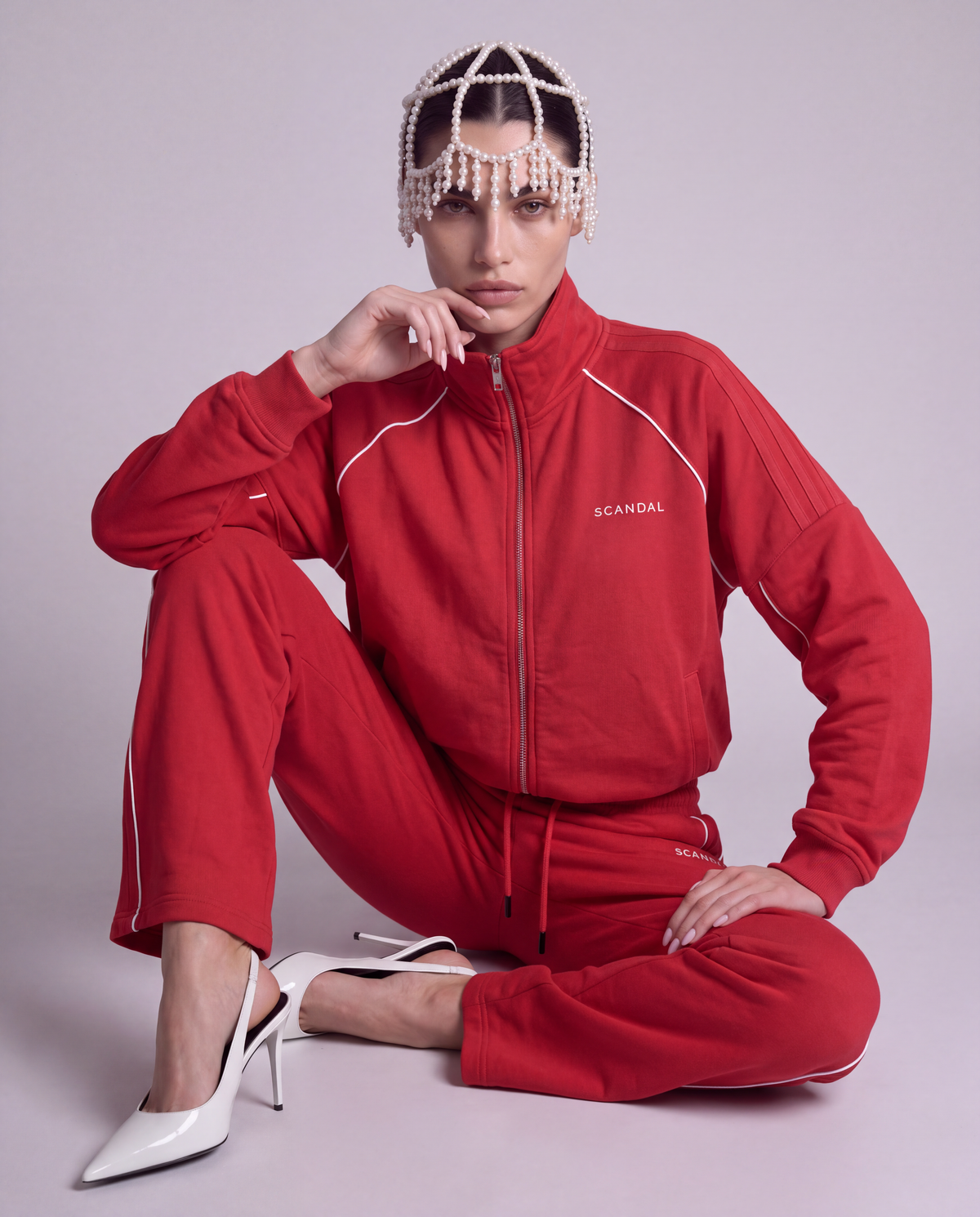 Czerwony dres damski bawełniany oversize - SCANDAL