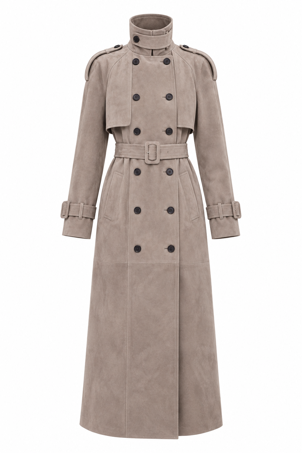 Zamszowy płaszcz damski maxi – SUEDE TRENCH