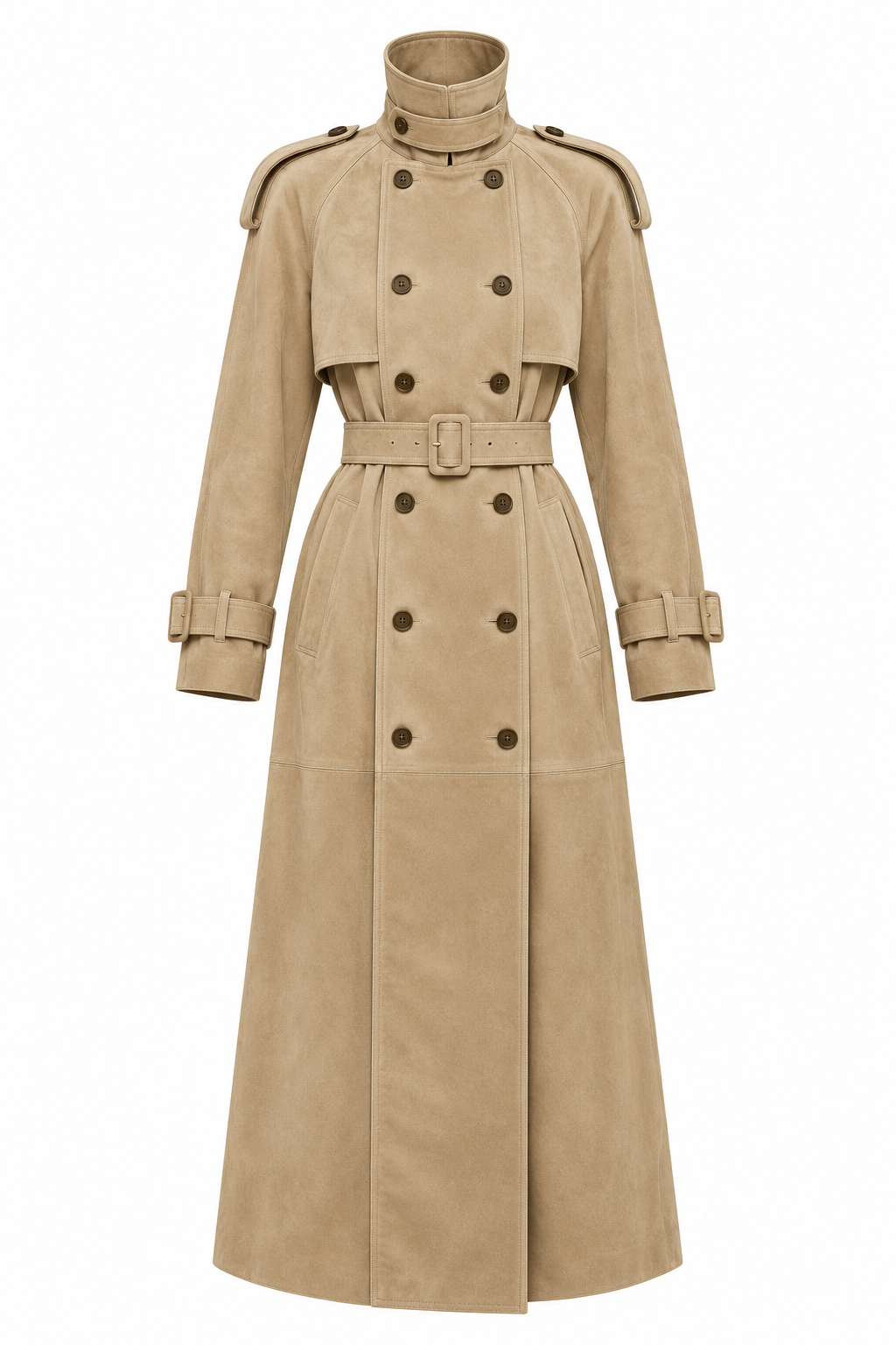 Zamszowy płaszcz damski maxi – SUEDE TRENCH
