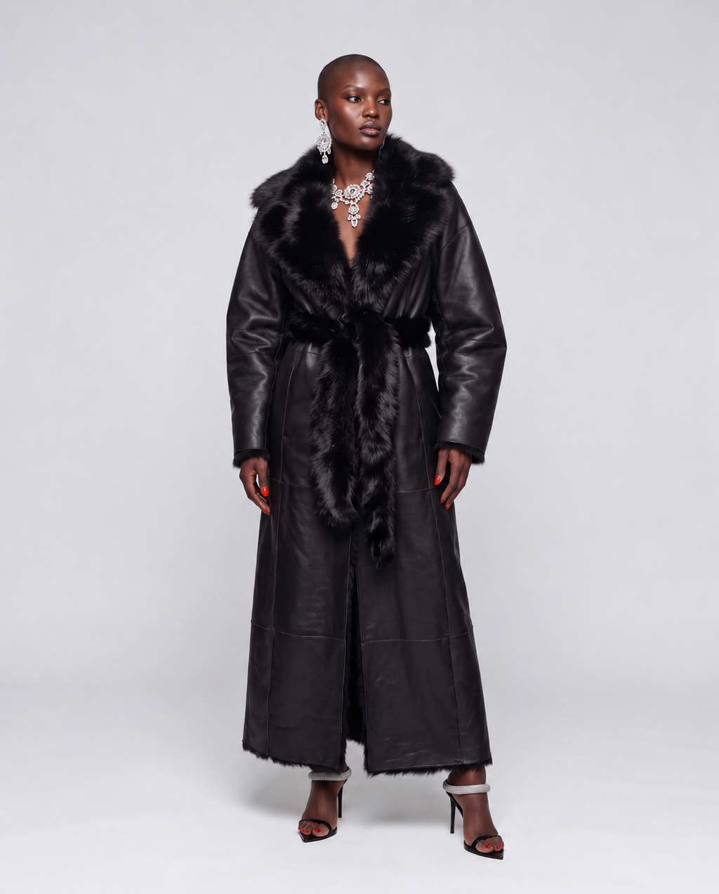 Dwustronny, damski kożuch futro maxi - Sheepskin