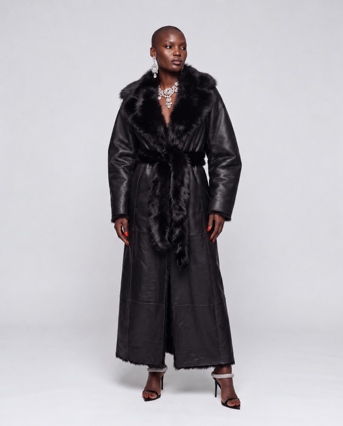 Dwustronny, damski kożuch futro maxi - Sheepskin