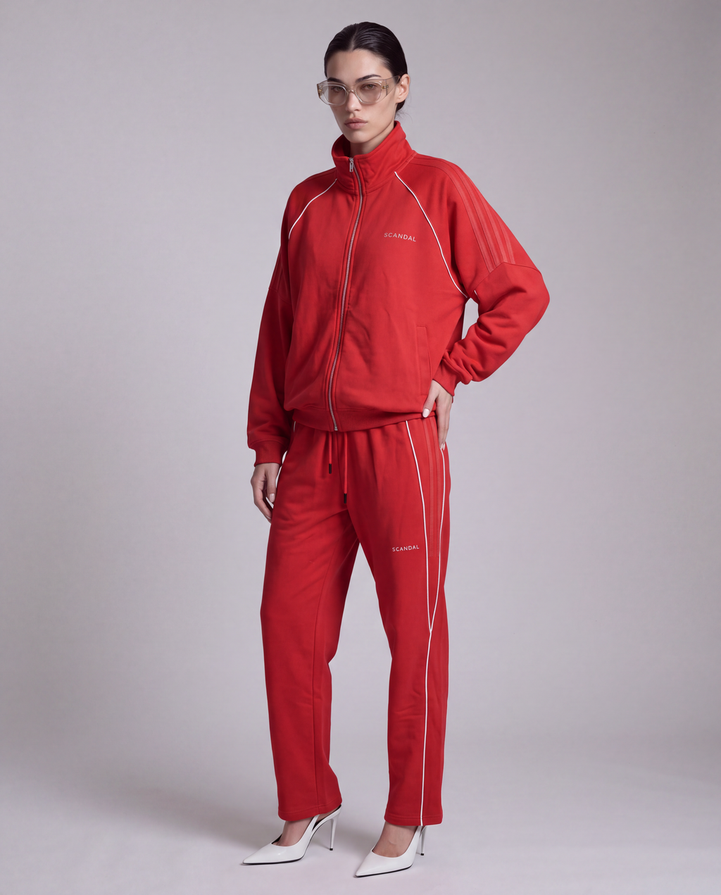 Czerwony dres damski bawełniany oversize - SCANDAL
