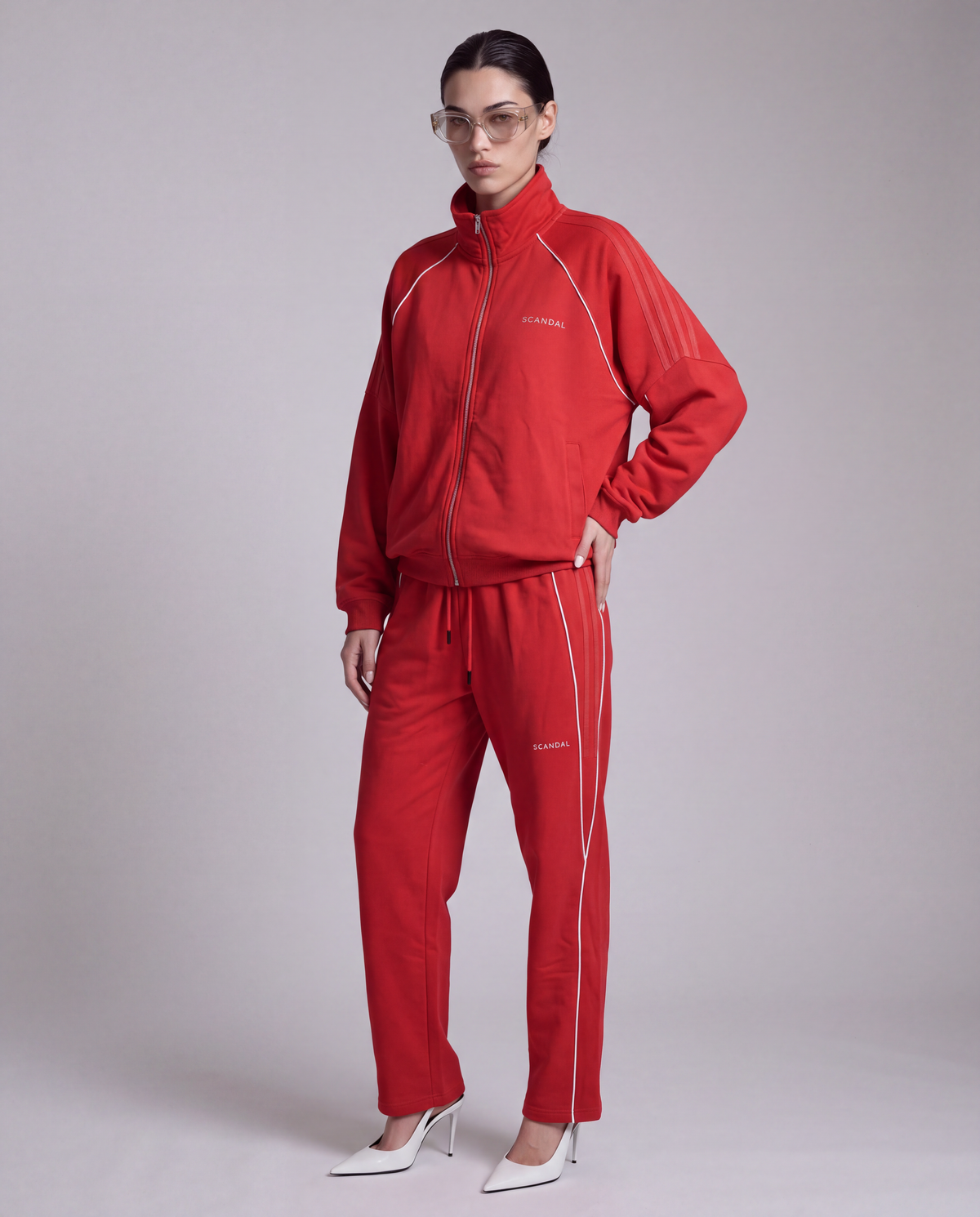 Czerwony dres damski bawełniany oversize - SCANDAL