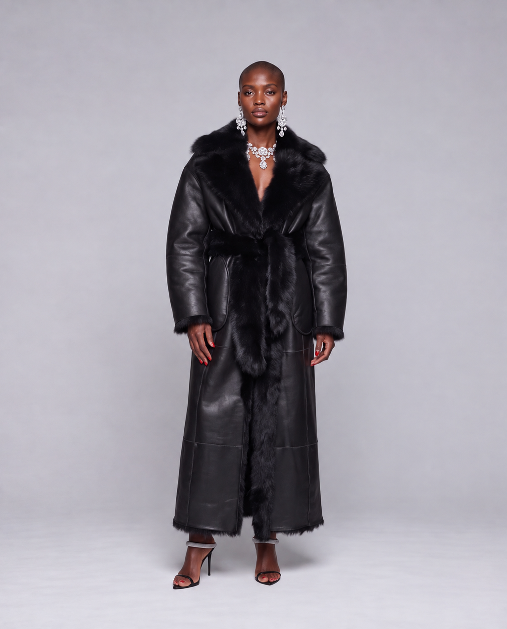 Dwustronny, damski kożuch futro maxi - Sheepskin