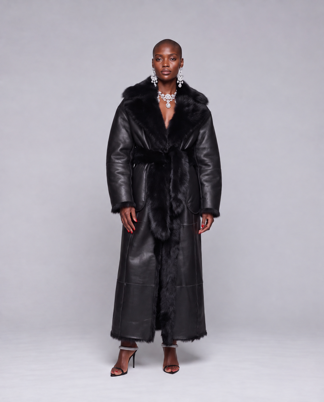 Dwustronny, damski kożuch futro maxi - Sheepskin