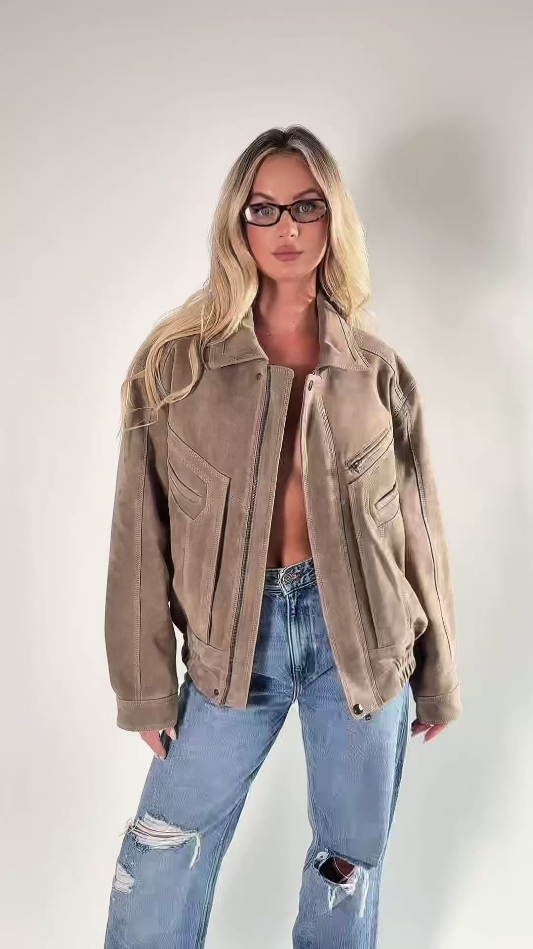 Męska Skórzana kurtka Cappucino Unisex z zamszu