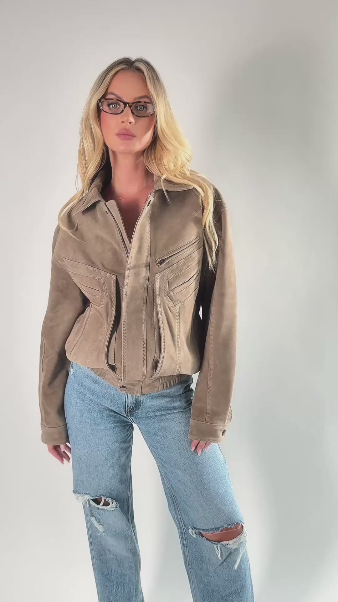 Męska Skórzana kurtka Cappucino Unisex z zamszu