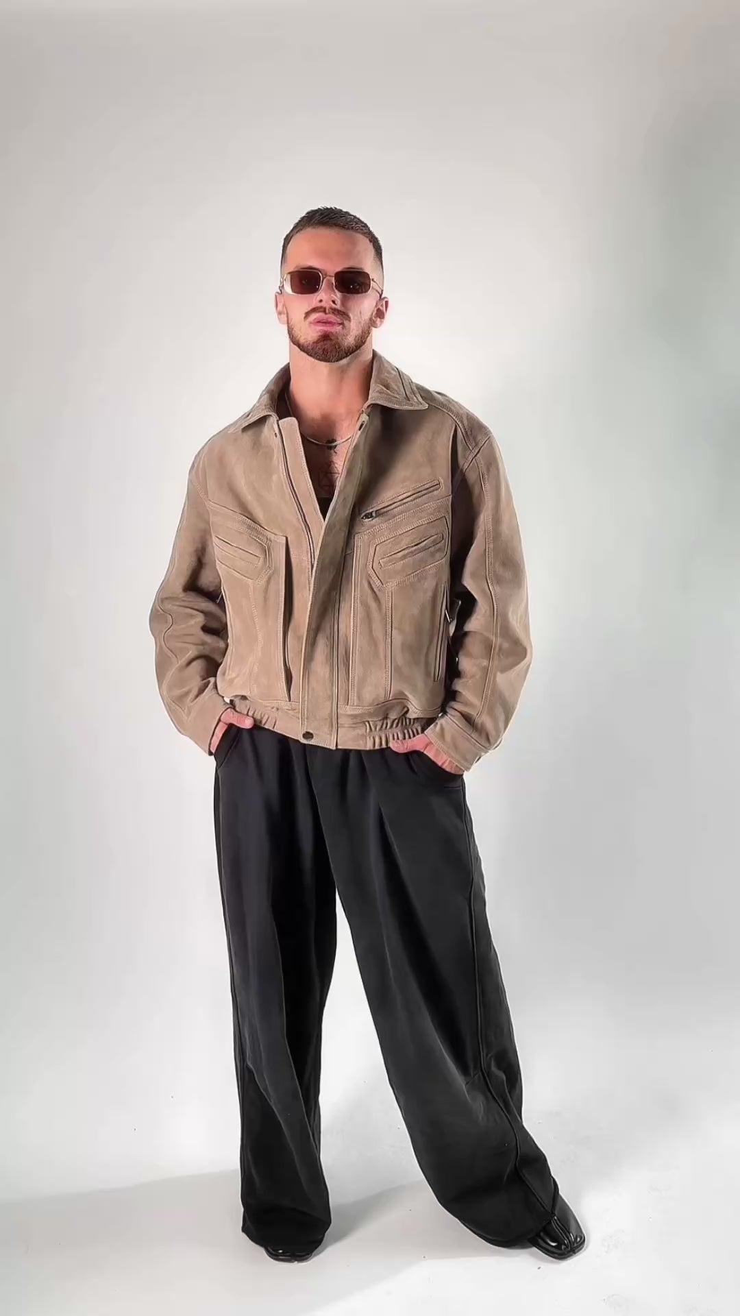 Męska Skórzana kurtka Cappucino Unisex z zamszu